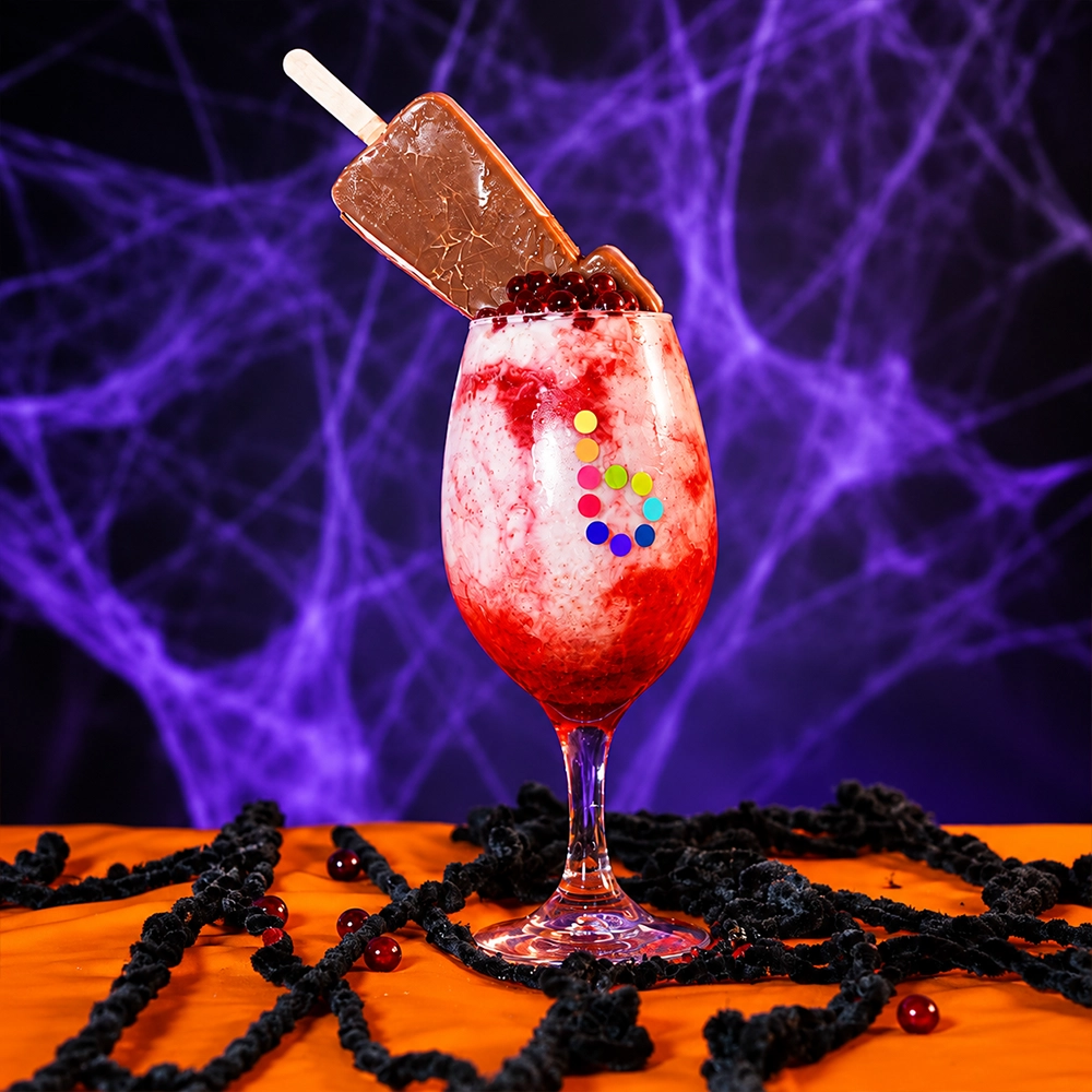 Bebida de Halloween preparada con Bubols Frutos Rojos